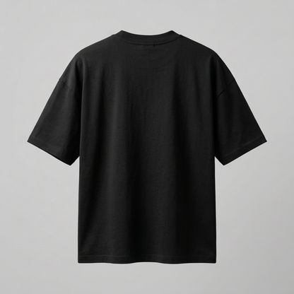 Back view of oversized black T-shirt