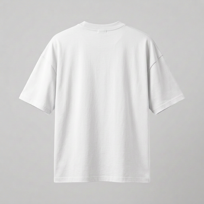 Back view of white oversized T-shirt