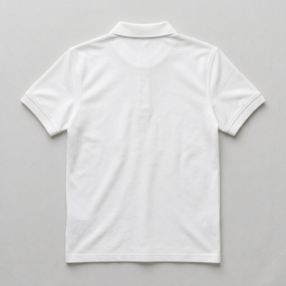 White cotton matty polo T-shirt ka back photo, gray background par