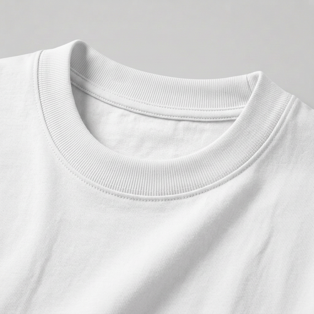 White oversized T-shirt neckline close-up