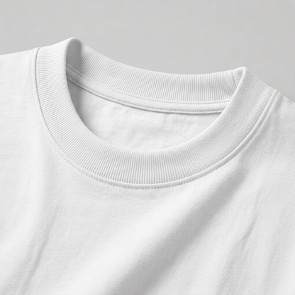 White oversized T-shirt neckline close-up